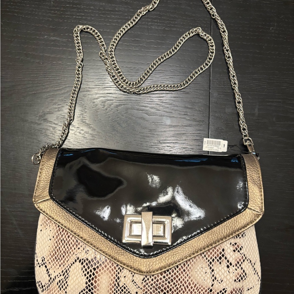 White House Black Market Chain Strap Leopard & Patent Leather Purse